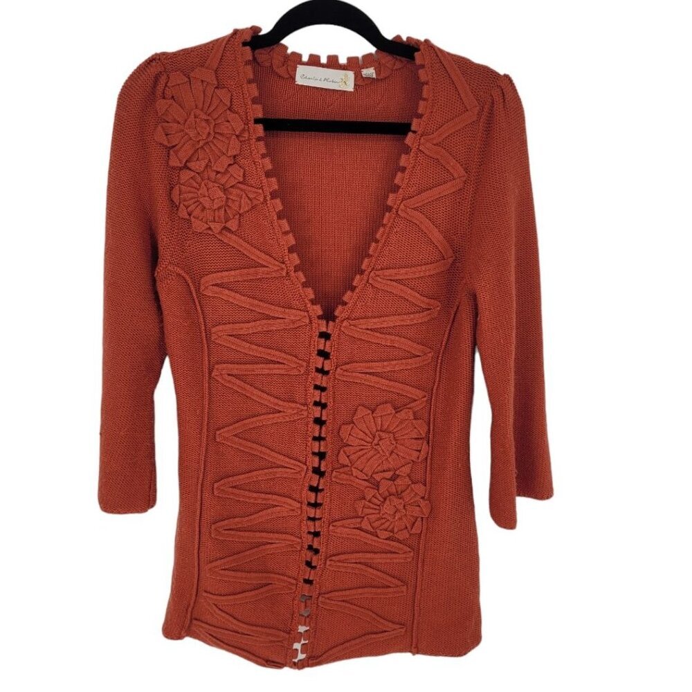 Charlie & Robin anthro womens medium orange hook and eye cardigan sweater